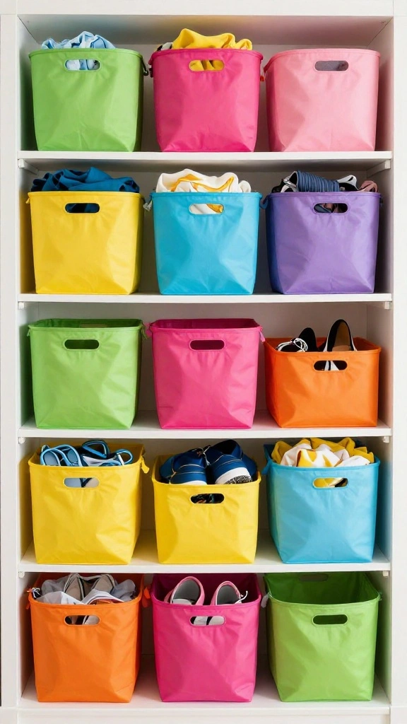 13 Closet Basket Ideas for Organized Shelves Shoes and Accessories - 8. Colorful Storage Baskets for a Fun Look 1