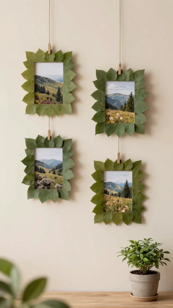 13 Collage Picture Frame Ideas for a Beautiful Multi-Photo Wall Display - 12. Natural Leaf Frames 1