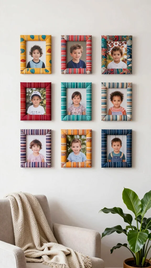 13 Collage Picture Frame Ideas for a Beautiful Multi-Photo Wall Display - 4. Upcycled Fabric Frames 1