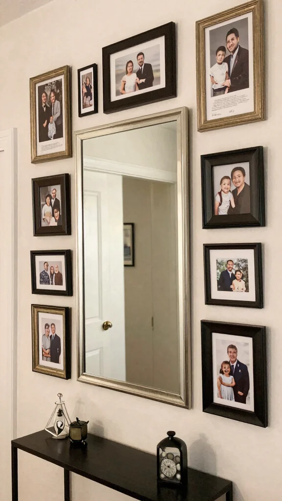 13 Collage Picture Frame Ideas for a Beautiful Multi-Photo Wall Display - 8. Framed Mirrors 1