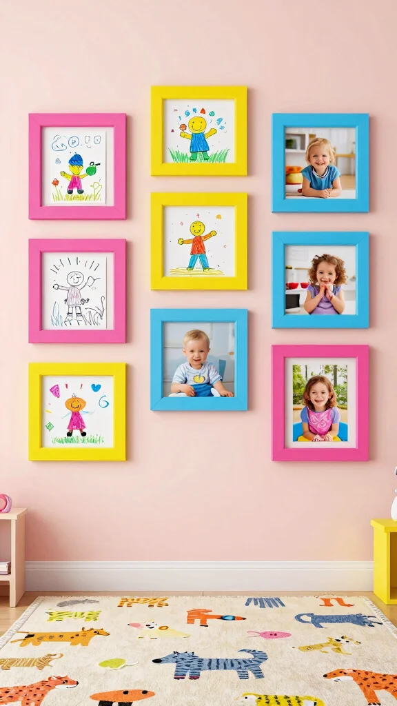 13 Collage Picture Frame Ideas for a Layered Personal Wall Display - 5. Colorful and Bright Frames 1