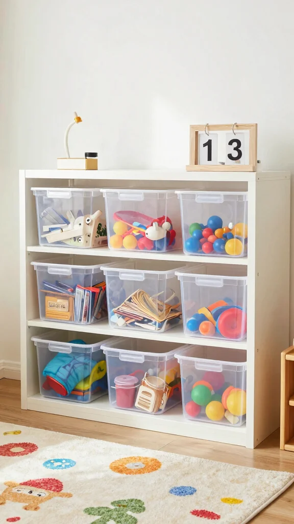 13 Kids Room Basket Ideas for Toys, Books, and Clothes That Stay Tidy - 10. Clear Plastic Bins 1
