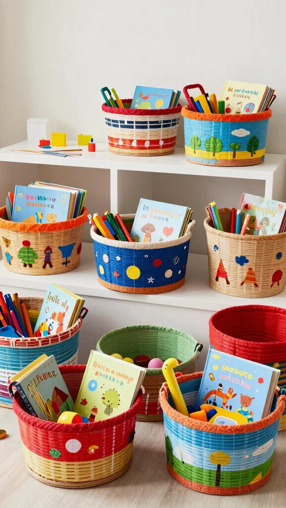 13 Kids Room Basket Ideas for Toys, Books, and Clothes That Stay Tidy - 13. DIY Baskets from Recycled Materials 1