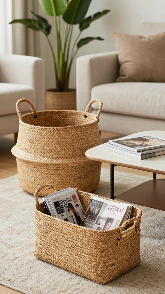 13 Living Room Basket Ideas for Cozy Textured Functional Storage - 2. Seagrass Storage Baskets 1