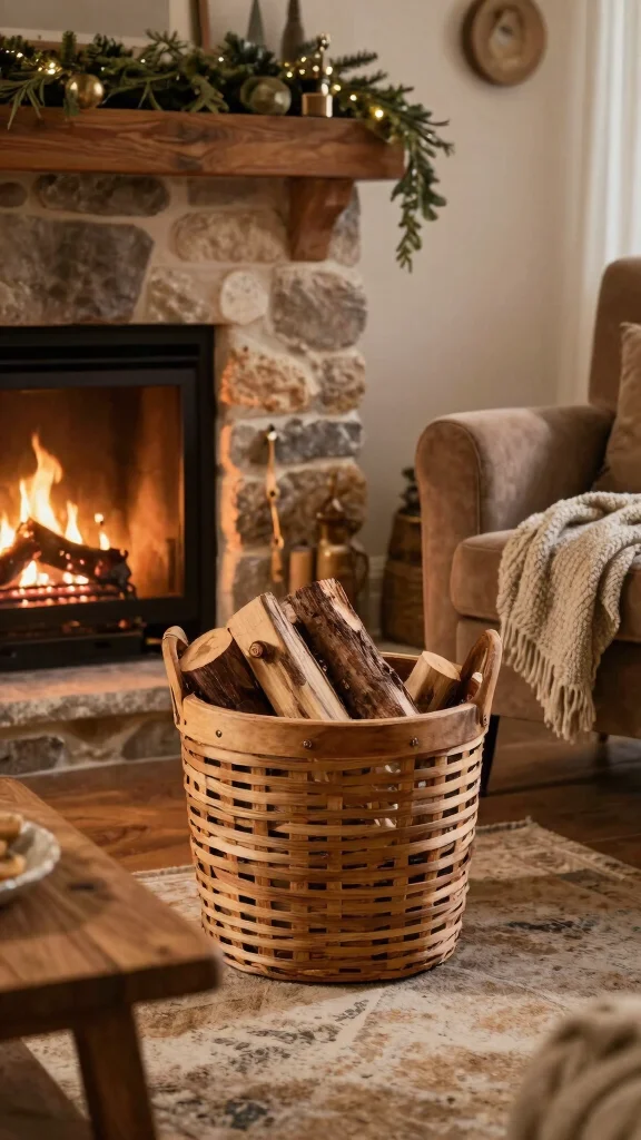 13 Living Room Basket Ideas for Cozy Textured Functional Storage - 4. Rustic Wooden Baskets 1