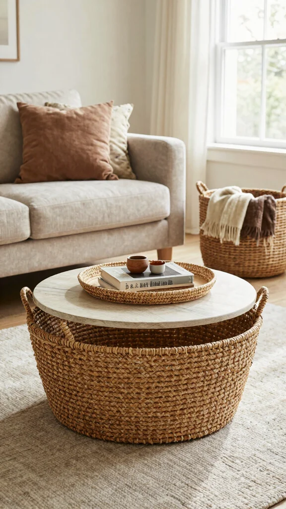 13 Living Room Basket Ideas for Cozy Textured Functional Storage - 7. Multi-Purpose Baskets 1