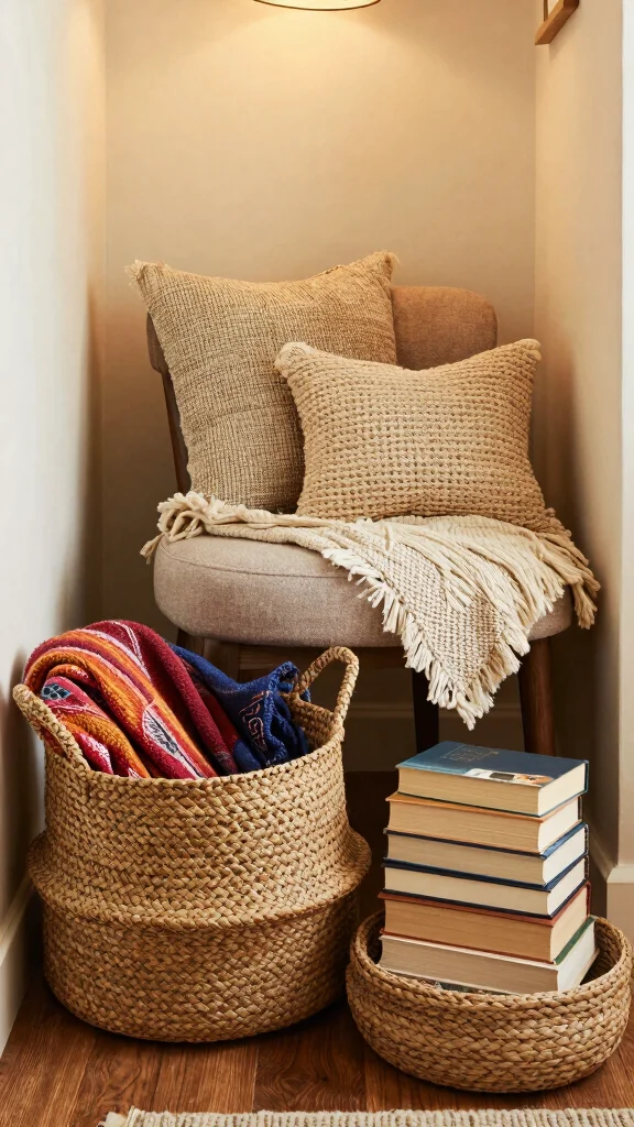 13 Living Room Basket Ideas for Cozy Textured Functional Storage - 8. Textured Woven Baskets 1