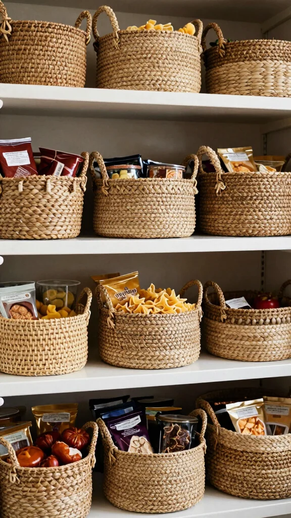 13 Pantry Basket Ideas for an Organized Beautiful Food Storage Space - 1. Woven Seagrass Baskets 1