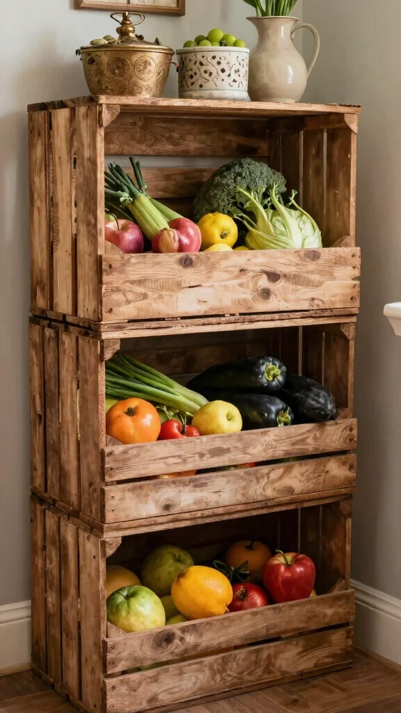 13 Pantry Basket Ideas for an Organized Beautiful Food Storage Space - 2. Rustic Wooden Crates 1