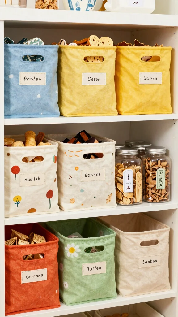 13 Pantry Basket Ideas for an Organized Beautiful Food Storage Space - 4. Fabric Storage Bins 1
