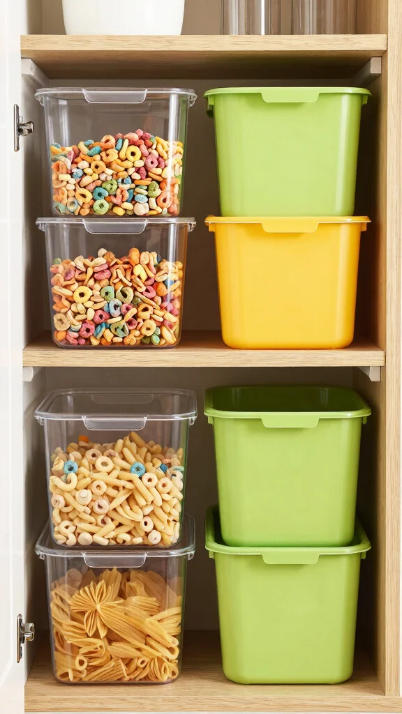 13 Pantry Basket Ideas for an Organized Beautiful Food Storage Space - 6. Stackable Plastic Bins 1
