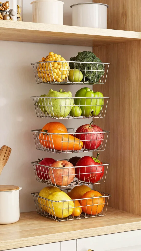 13 Shelf Basket Ideas for a Tidy Curated Storage Display - 2. Stackable Wire Baskets 1