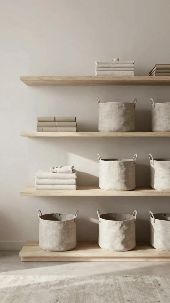 13 Shelf Basket Ideas for a Tidy Curated Storage Display - 9. Minimalist Baskets for a Clean Look 1