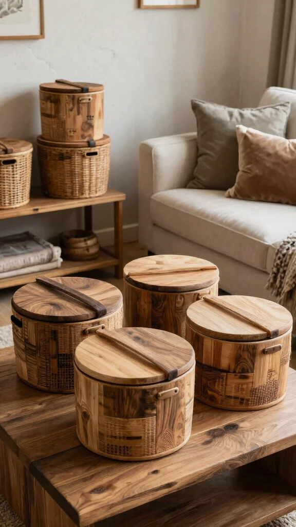 13 Storage Basket With Lid Ideas for a Tidy Hidden-Away Look - 3. Rustic Wooden Baskets 1