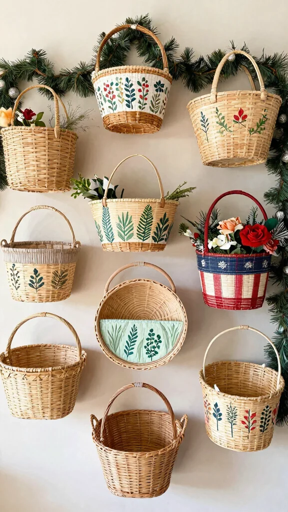 13 Wall Basket Decor Ideas That Turn Storage Into Artwork - 12. Seasonal Themes: Customized Baskets 1