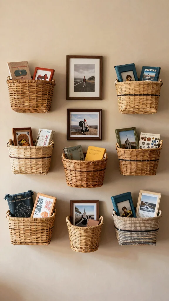 13 Wall Basket Ideas for Decorative Space-Saving Display - 13. Personal Touches 1