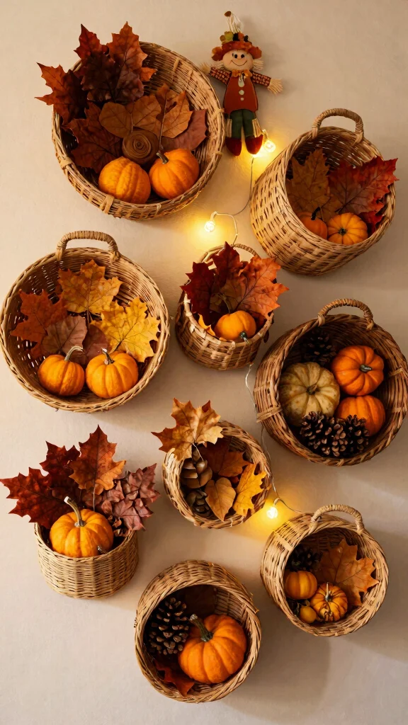 13 Wall Basket Ideas for Decorative Space-Saving Display - 6. Seasonal Decor 1