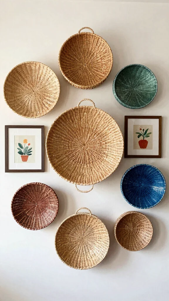 13 Wall Basket Ideas for Decorative Space-Saving Display - 7. Artistic Wall Focal Point 1