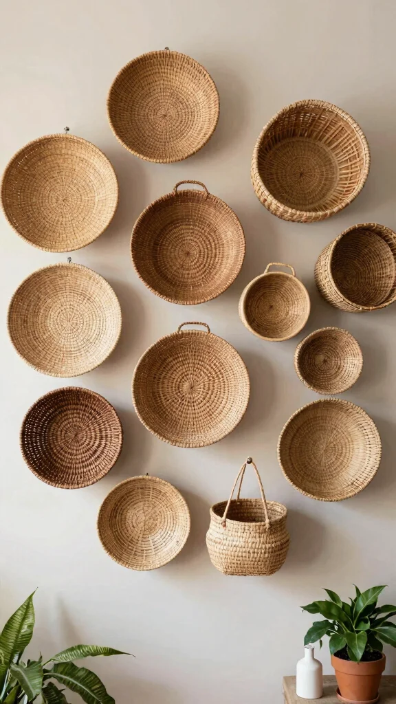 13 Woven Basket Ideas for Storage and Decor That Add Natural Texture - 11. Versatile Wall Baskets 1