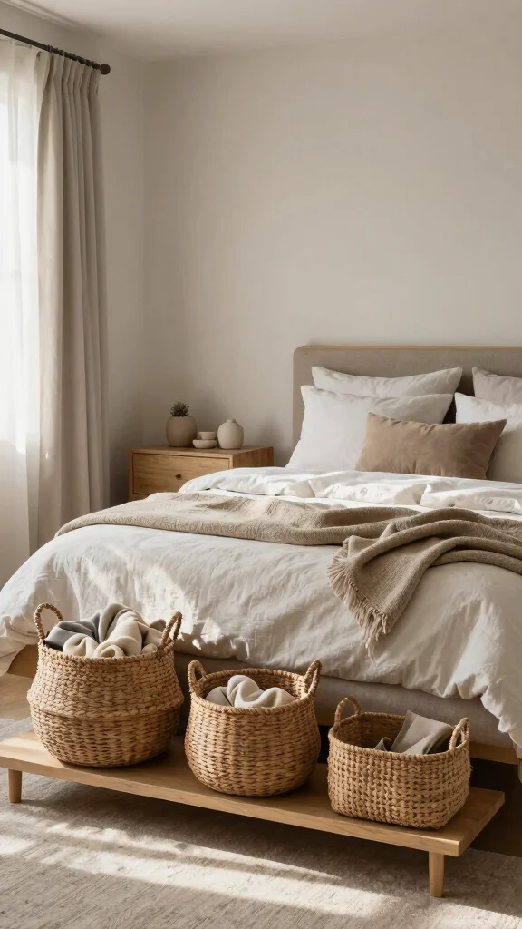 13 Woven Basket Ideas for Storage and Decor That Add Natural Texture - 5. Stylish Bedroom Organization 1