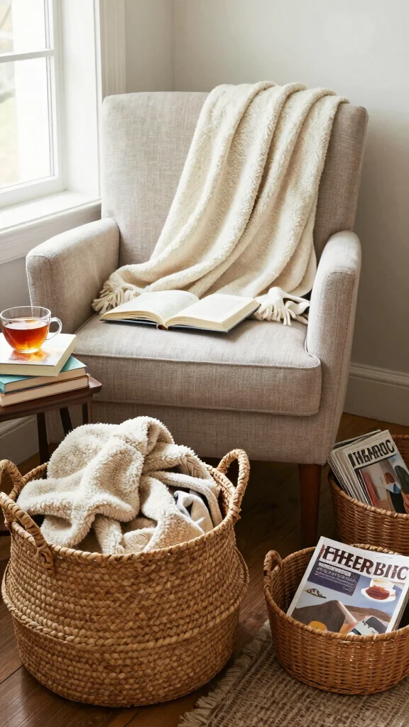13 Woven Basket Ideas for Storage and Decor That Add Natural Texture - 8. Cozy Reading Nook 1