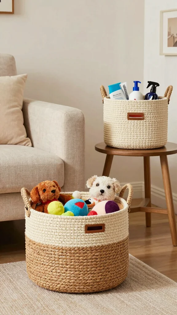14 Storage Basket Ideas for Every Room Style and Clutter Problem - 13. Stylish Pet Storage Baskets 1