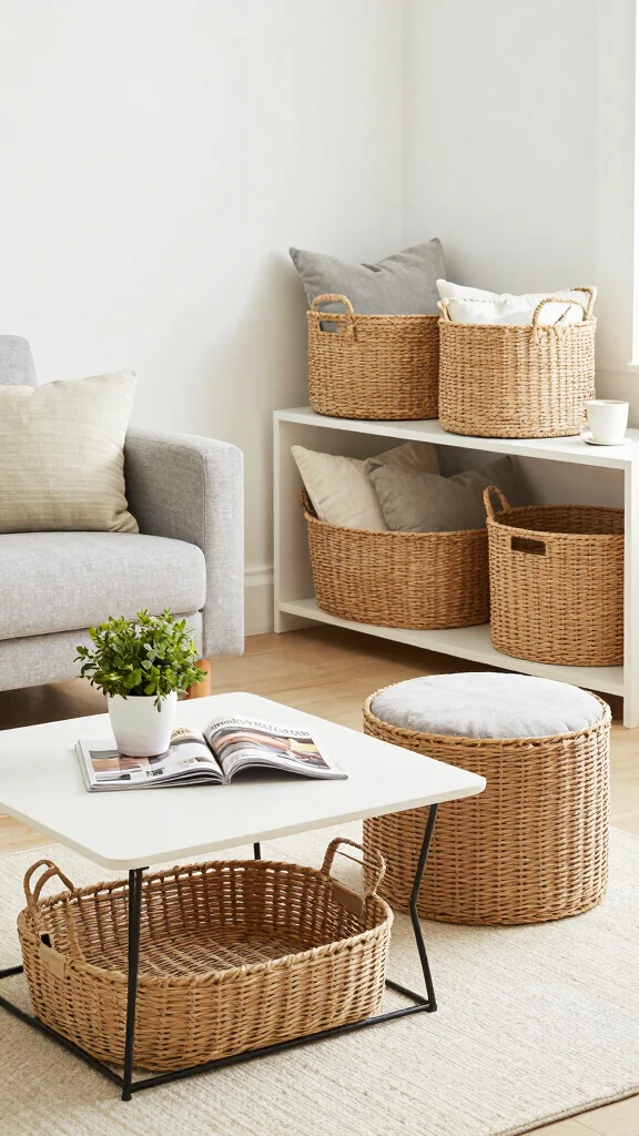 14 Storage Basket Ideas for Every Room Style and Clutter Problem - 4. Multi-Functional Baskets for Small Spaces 1